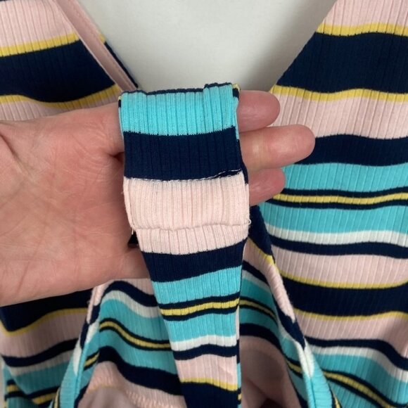NEW Nordstrom AFRM Striped Bodysuit Double V Light Pastel Pink Blue Retro Medium - Picture 6 of 16